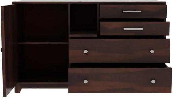 Sheesham Wood SideBoard | 4 Drawer + 2 Door | Almirah For Living & Home Area Solid Wood SideBoard (Finish Color - Walnut, Pre-assembled) - Rajasthali Furniture 