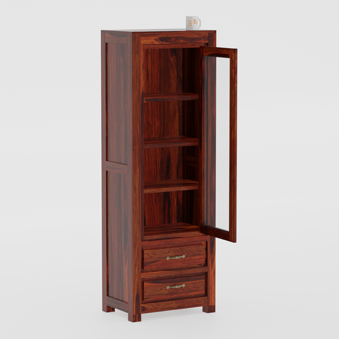 Brokloff Solid Wood Floor Mounted Glass Cabinet in Honey oak Finish - Rajasthali Furniture 