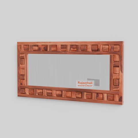 Doyle Wooden Niwar Design Wall Mirror cum Dresser Mirror for Bedroom or Washroom in Natural and Walnut Finish 58 inches