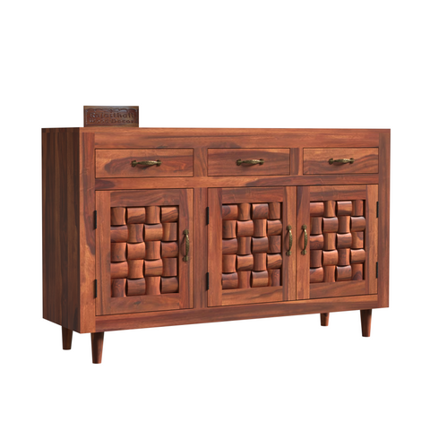 Wooden Sideboard Storage Cabinet with 3 Drawers and 3 Doors Storage Wooden Cabinet for Living Room in Natural Finish