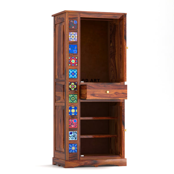 Solid Sheesam Wood Wardrobe, Almirah for Storage, Sturdy Wardrobe, Kitchen Cupboard, Foldable Storage Organizer, Closet for Living Room, Laundry Room - Honey Oak Finish