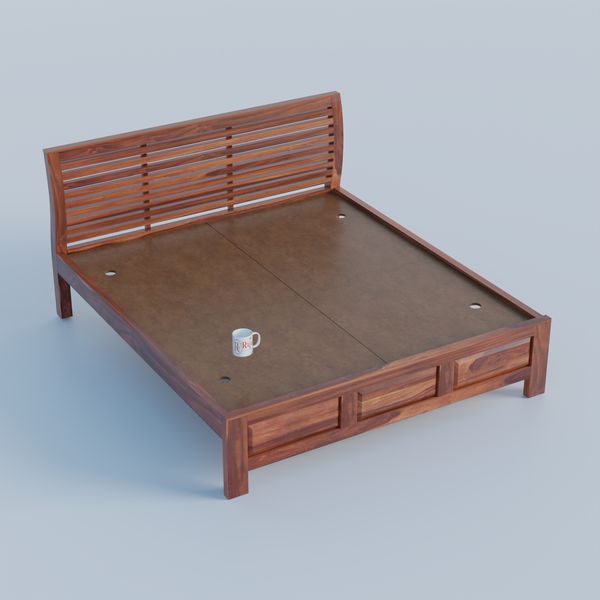 Solid Sheesham Wood King Size Bed with Headboard | Double Bed without Storage in Natural Finish | Double Bed for Bed room - Rajasthali Furniture 