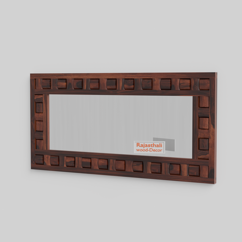 Doyle Wooden Niwar Design Wall Mirror cum Dresser Mirror for Bedroom or Washroom in Natural and Walnut Finish 58 inches