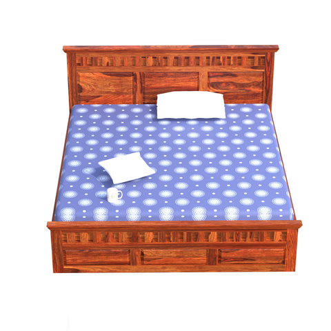 Malen Solid Wood Double Bed with Box Storage in Honey Oak Finish - Rajasthali Furniture 