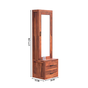 Two Drawer Wooden Dressing Table with Storage and Mirror Dressing Table in Honey Oak and walnut Color With Natural Finish - Rajasthali Furniture 