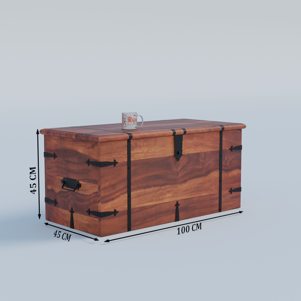 Pomona Sheesham Wood Storage Trunk with Lock (Honey Oak / Walnut)