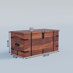 Pomona Solid wooden storage trunk Box for Home with Lock in natural and walnut finish - Rajasthali Furniture 