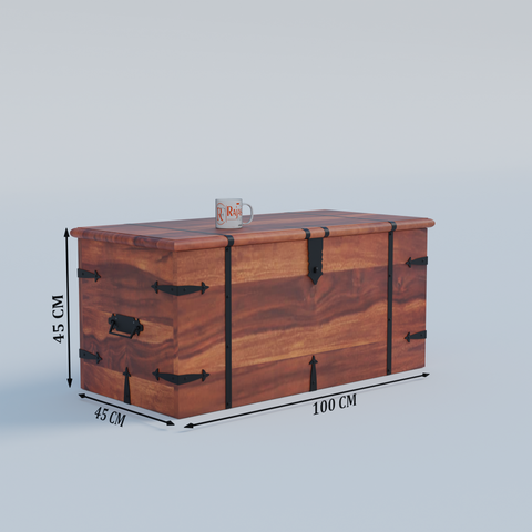 Pomona Solid wooden storage trunk Box for Home with Lock in natural and walnut finish
