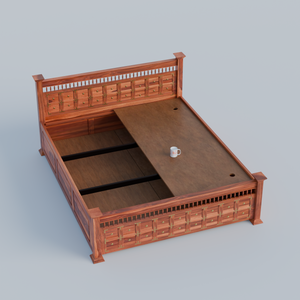 Solid Wood Queen Size Double with Brass LT Plus Design in Honey Oak and Walnut Color - Rajasthali Furniture 