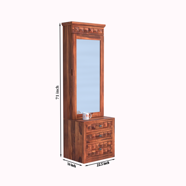 Wood Dressing Table with Mirror and Storage, Wooden Table, Drawer, Bedroom Furniture, Makeup Vanity Table, Honey Finish, Brown - Rajasthali Furniture 