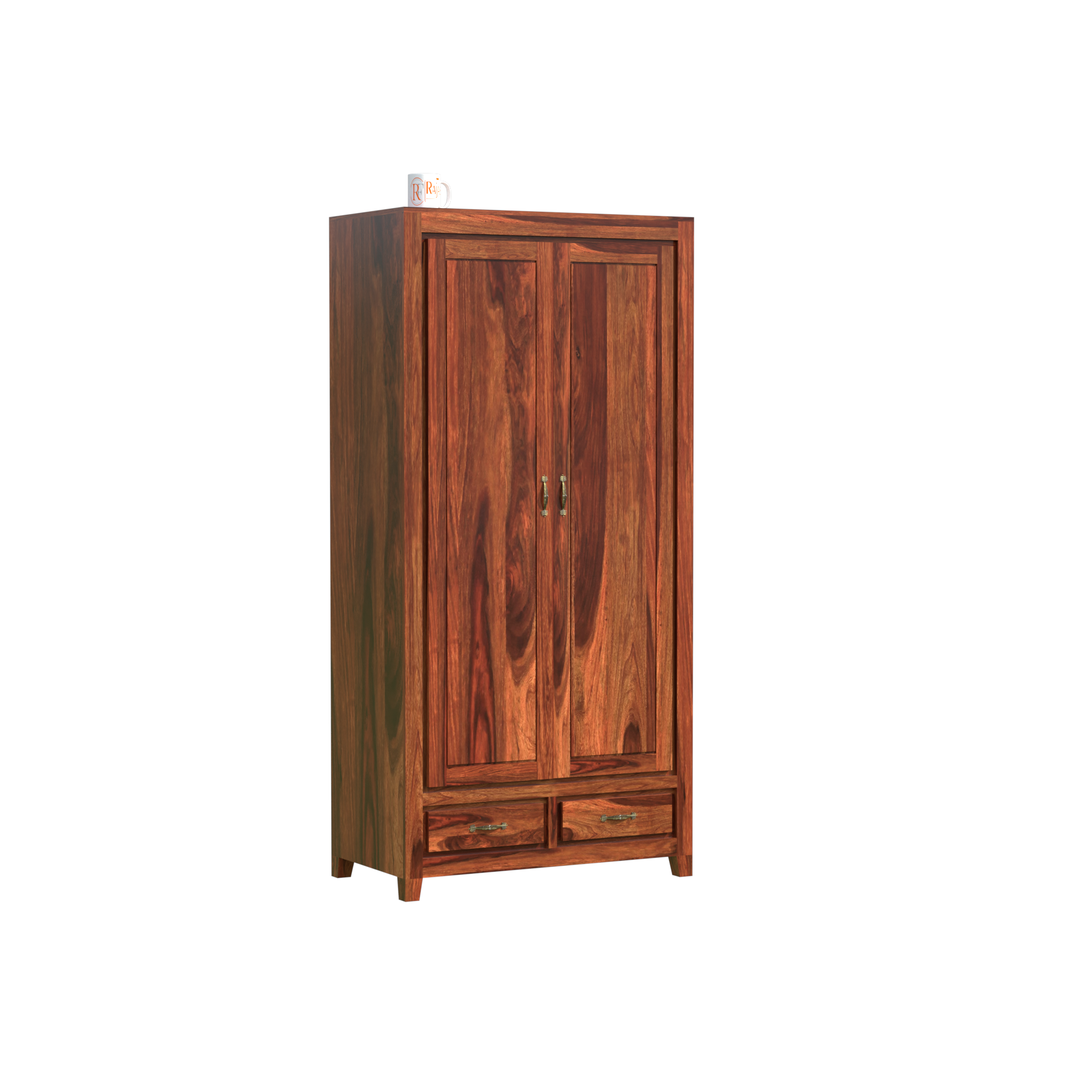 Solid Wood Centi Group Floor Mounted Wardrobe/Almirah in Natural Finish - Rajasthali Furniture 