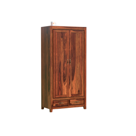 Solid Wood Centi Group Floor Mounted Wardrobe/Almirah in Natural Finish - Rajasthali Furniture 