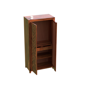 Solid Wood V Design Floor Mounted Wardrobe/ Almirah in Natural Finish - Rajasthali Furniture 