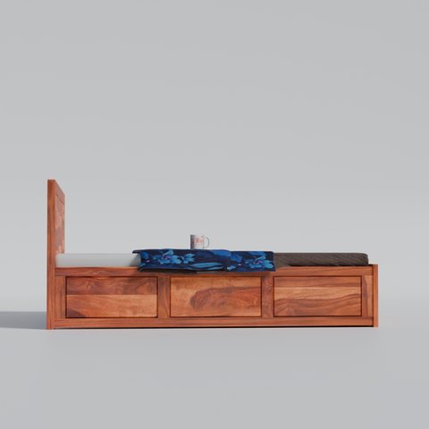 Solid Sheesham Wood King Size Bed with Headboard | Double Bed without Storage in Natural and Walnut Finish