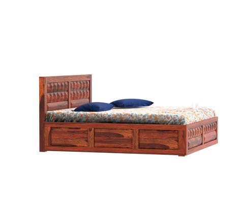 Olij Solid Wood Queen Size Double Bed with Box Storage in Honey Oak Finish - Rajasthali Furniture 