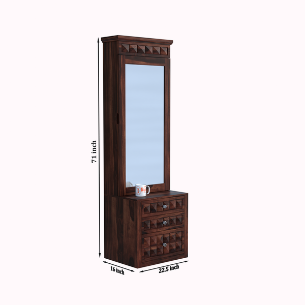 Wood Dressing Table with Mirror and Storage, Wooden Table, Drawer, Bedroom Furniture, Makeup Vanity Table, Honey Finish, Brown - Rajasthali Furniture 
