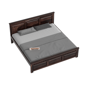 Solid Sheesham Wood King Size Bed with Headboard and Without Storage, Walnut Finish - Rajasthali Furniture 