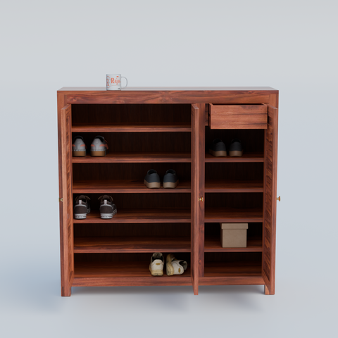 Haze Solid Wood Three Door One Drawer Shoe Rack in Honey Oak Finish