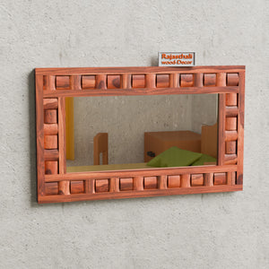 Doyle Wooden Niwar Design Wall Mirror cum Dresser Mirror for Bedroom or Washroom in Natural and Walnut Finish 46inches - Rajasthali Furniture 
