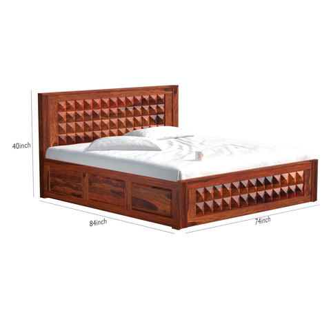 Vrij Solid Wood Double Bed with Box Storage in Honey Oak Finish - Rajasthali Furniture 