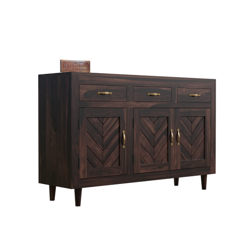 Wooden Sideboard Storage Cabinet with 3 Drawers and 3 Doors Storage Wooden Cabinet for Living Room in Walnut Finish