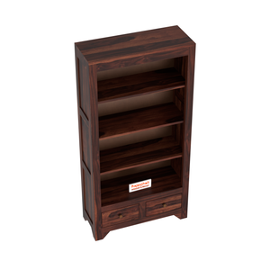 Wooden  Two Drawer 3 Shelves book shelf cum display cabinet in dark Color with Walnut Finish - Rajasthali Furniture 