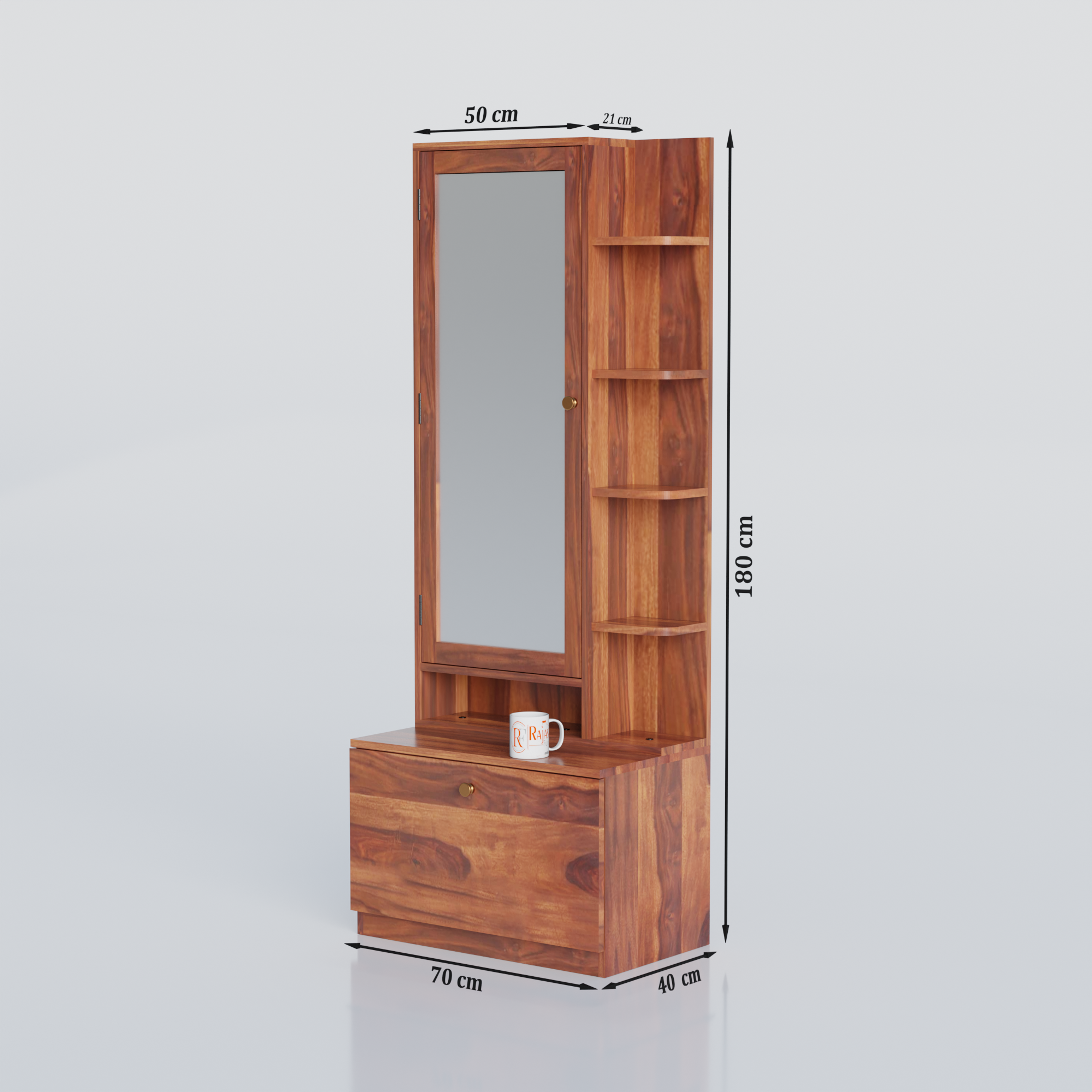 Solid Sheesham Wood Dressing Table, Organizer Makeup Vanity with Mirror Storage Shelves for Bedroom - Rajasthali Furniture 