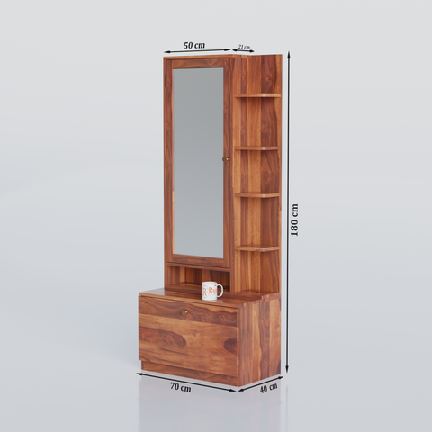 Solid Sheesham Wood Dressing Table, Organizer Makeup Vanity with Mirror Storage Shelves for Bedroom - Rajasthali Furniture 