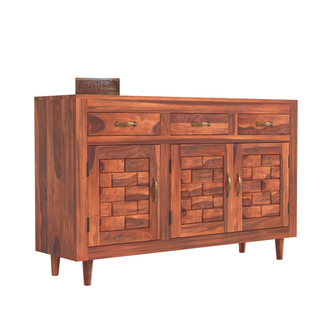 Wooden Sideboard Storage Cabinet with 3 Drawers and 3 Doors Storage Wooden Cabinet for Living Room in Natural Finish