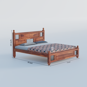 Solid Sheesham Wood King Size Bed with Headboard | Double Bed without Storage in Natural Finish | Double Bed for Bed room - Rajasthali Furniture 