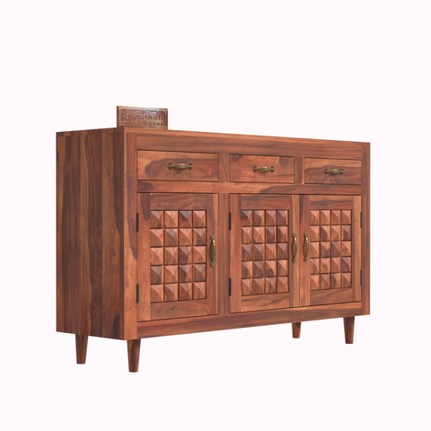 Wooden Sideboard Storage Cabinet with 3 Drawers and 3 Doors Storage Wooden Cabinet for Living Room in Natural Finish