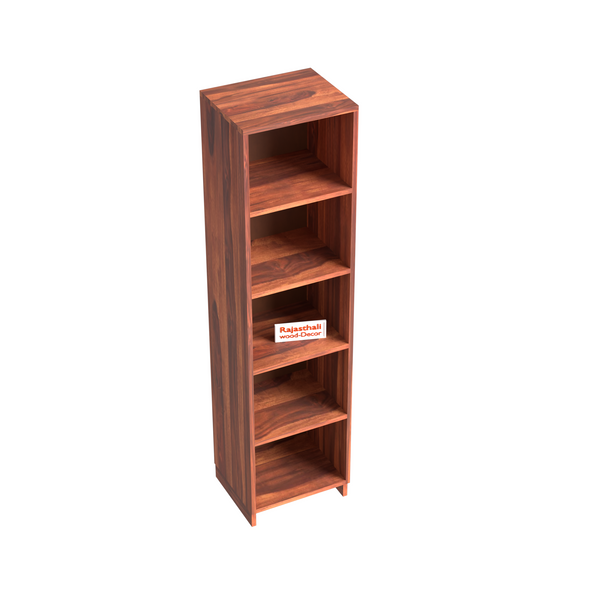 Sheesham Wood Open Book Cabinet with wooden 5 Shelves in Honey Oak and dark Color with Natural and Walnut Finish - Rajasthali Furniture 