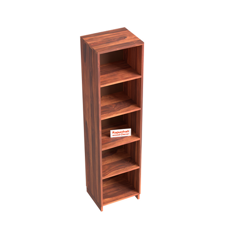 Sheesham Wood Open Book Cabinet with wooden 5 Shelves in Honey Oak and dark Color with Natural and Walnut Finish