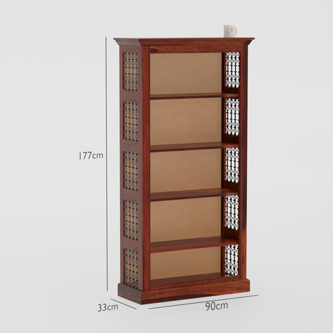 Multishelves Floor Mounted Solid Wood Book Rack in Natural Finish - Rajasthali Furniture 