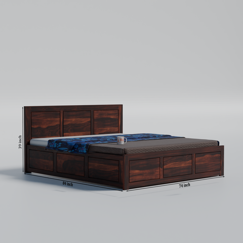 Solid Sheesham Wood King Size Bed with Headboard | Double Bed without Storage in Natural and Walnut Finish