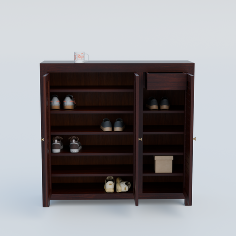 Haze Solid Wood Three Door One Drawer Shoe Rack in Honey Oak Finish