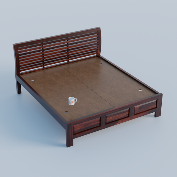 Solid Sheesham Wood King Size Bed with Headboard | Double Bed without Storage in Natural Finish | Double Bed for Bed room - Rajasthali Furniture 
