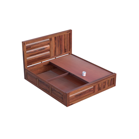 Solid Wood King Size Badi Niwar Double Bed with Box Storage in Natural Finish - Rajasthali Furniture 