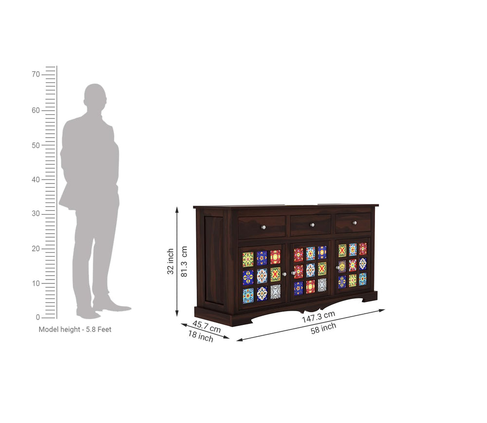 Rajasthali Furniture Woodcrony Solid Wooden Cabinet Sideboard with 6 Shelves and 3 Door Storage - Sheesham Wood - Rajasthali Furniture 