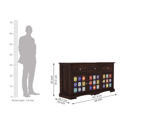 Rajasthali Furniture Woodcrony Solid Wooden Cabinet Sideboard with 6 Shelves and 3 Door Storage - Sheesham Wood