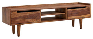 Solid Sheesham Wood Tv Unit with 2 Drawers | Tv Cabinet for Livng Room, Hall, Home & Office Furniture | Light Natural Finish