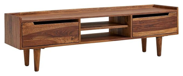 Solid Sheesham Wood Tv Unit with 2 Drawers | Tv Cabinet for Livng Room, Hall, Home & Office Furniture | Light Natural Finish