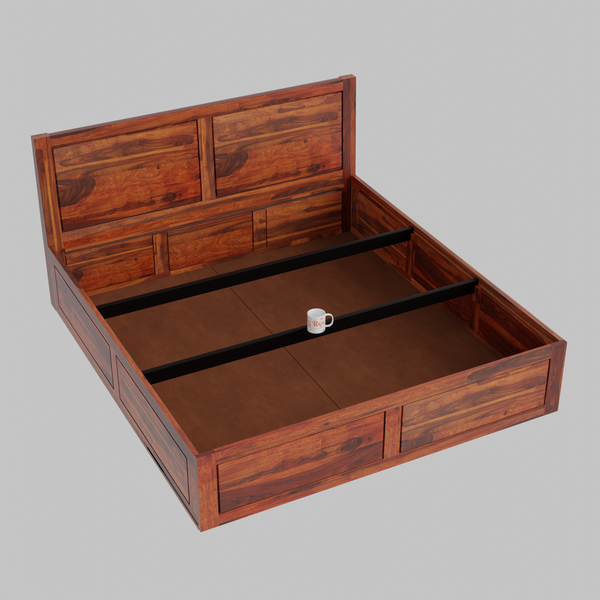 Mats Solid Wood Double Bed with Box Storage in Honey Oak Finish - Rajasthali Furniture 