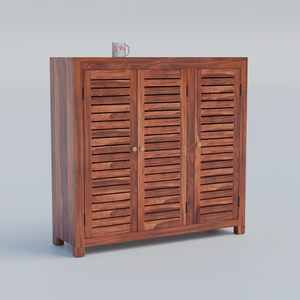 Haze Solid Wood Three Door One Drawer Shoe Rack in Honey Oak Finish - Rajasthali Furniture 