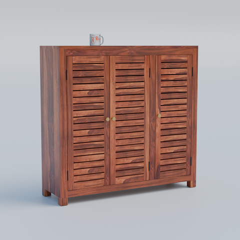 Haze Solid Wood Three Door One Drawer Shoe Rack in Honey Oak Finish
