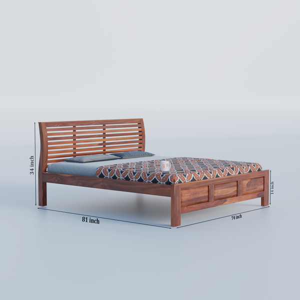 Solid Sheesham Wood King Size Bed with Headboard | Double Bed without Storage in Natural Finish | Double Bed for Bed room - Rajasthali Furniture 