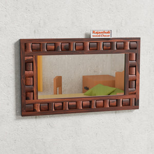 Doyle Wooden Niwar Design Wall Mirror cum Dresser Mirror for Bedroom or Washroom in Natural and Walnut Finish 46inches - Rajasthali Furniture 