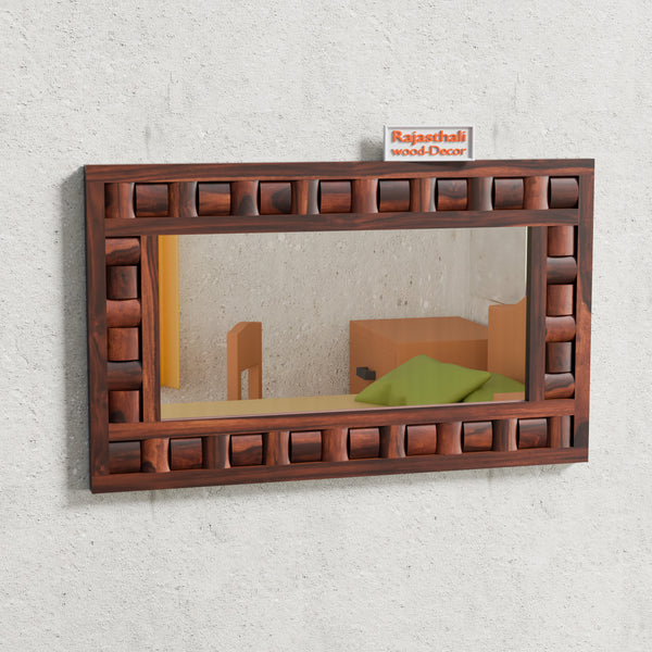 Doyle Wooden Niwar Design Wall Mirror cum Dresser Mirror for Bedroom or Washroom in Natural and Walnut Finish 46inches - Rajasthali Furniture 