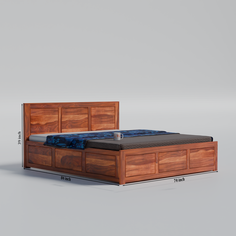 Solid Sheesham Wood King Size Bed with Headboard | Double Bed without Storage in Natural and Walnut Finish