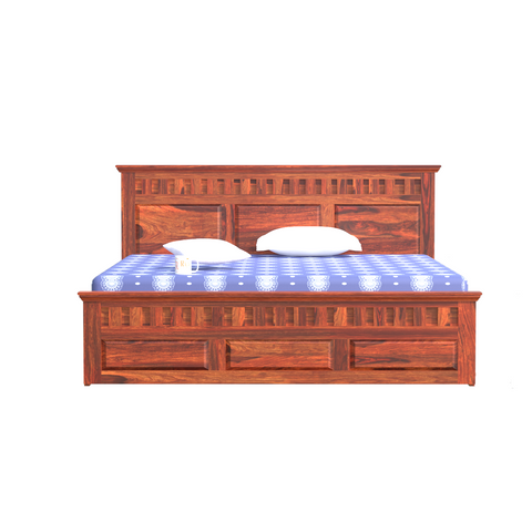 Malen Solid Wood Double Bed with Box Storage in Honey Oak Finish - Rajasthali Furniture 